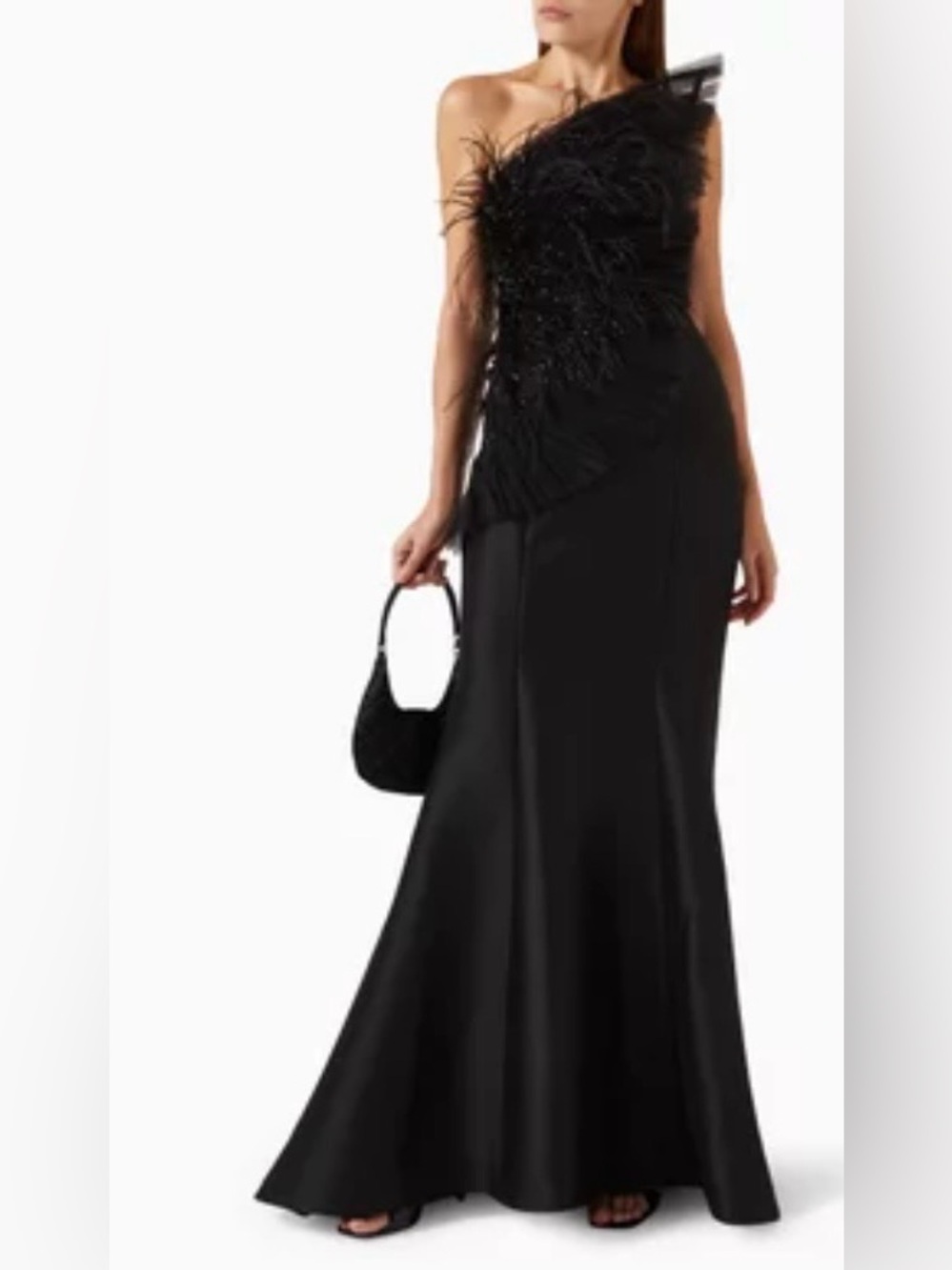 Badgley Mischka asymmetrical feathered evening gown size 10